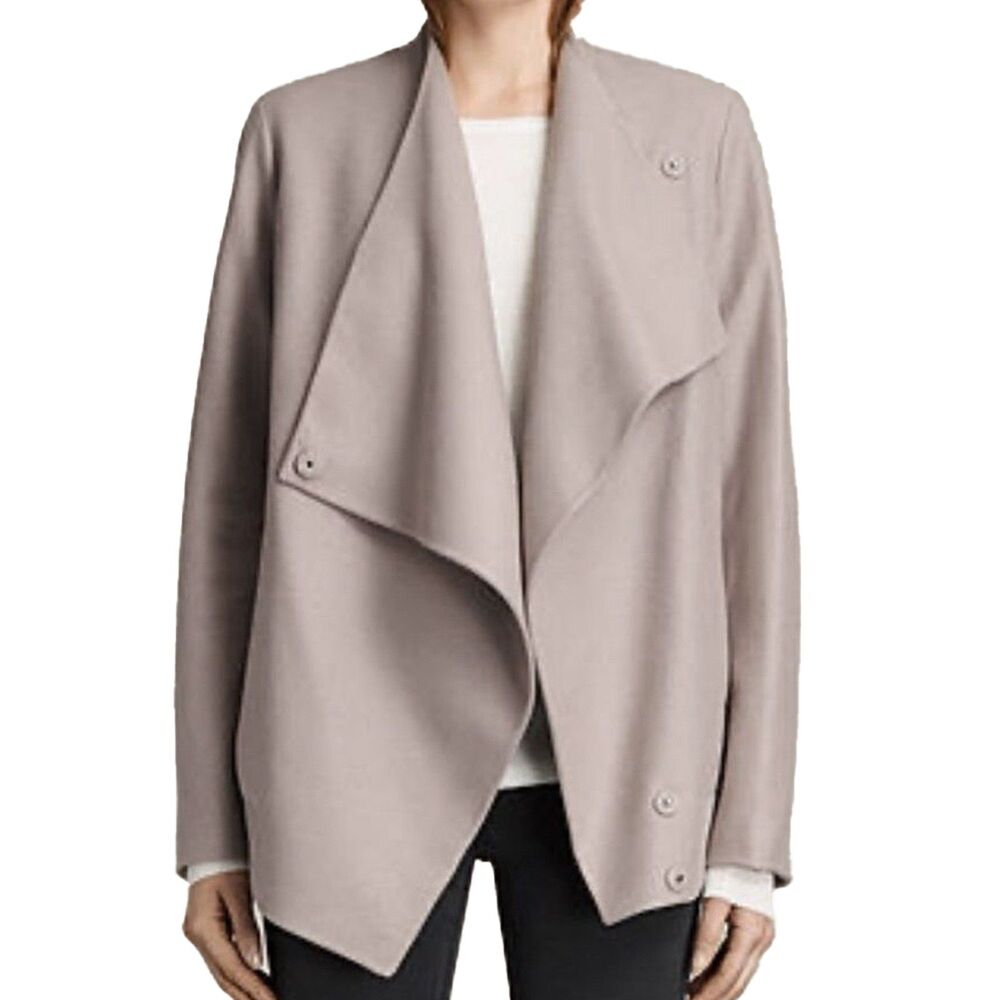 AllSaints Lora Wool Bomber Jacket Light Tan Camel Size 10 US Designer